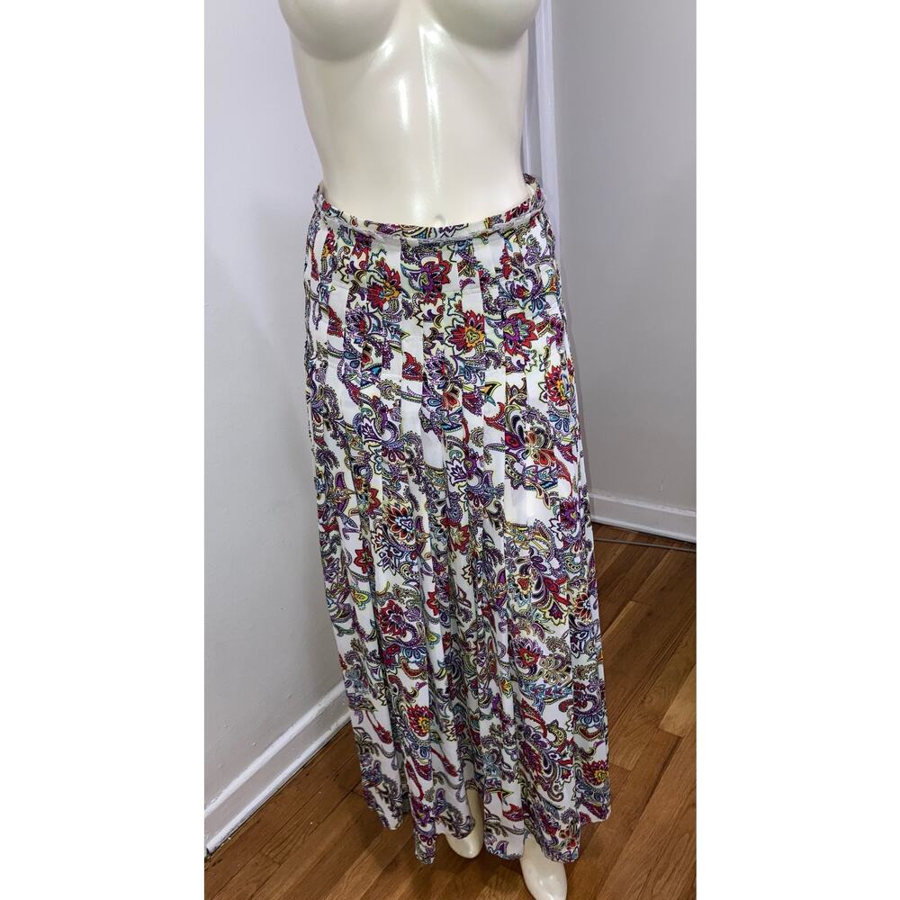 Banana Republic Size 2 Paisley White Multi Color Pleated Maxi Skirt floral